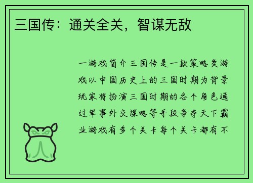 三国传：通关全关，智谋无敌